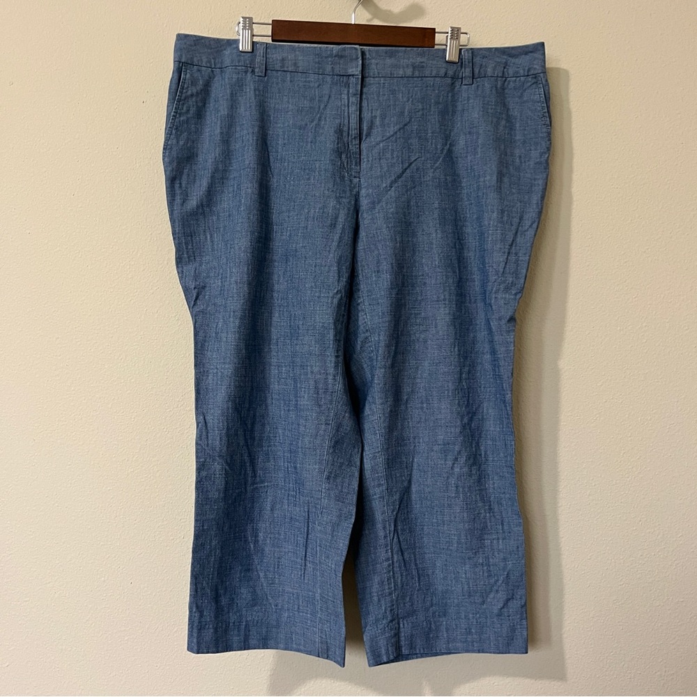 Lands’ End Women’s Pants Chambray Cropped Blue Size 16 W Straight Leg Mid Rise